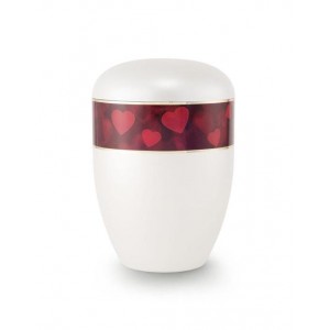 Biodegradable Urn (White with Red Hearts Border)